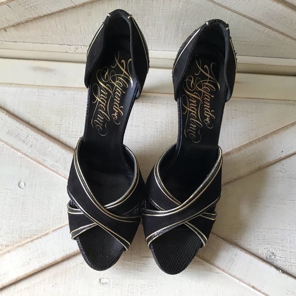 ALEJANDRO INGELMO Rita Heels In Black Suede with Gold accents (size 7.5) - Picture 4 of 10